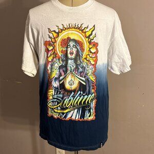 Vintage RARE 4:20 Sublime Men  T-Shirt White Ombré To Blue Praying Woman Sz L